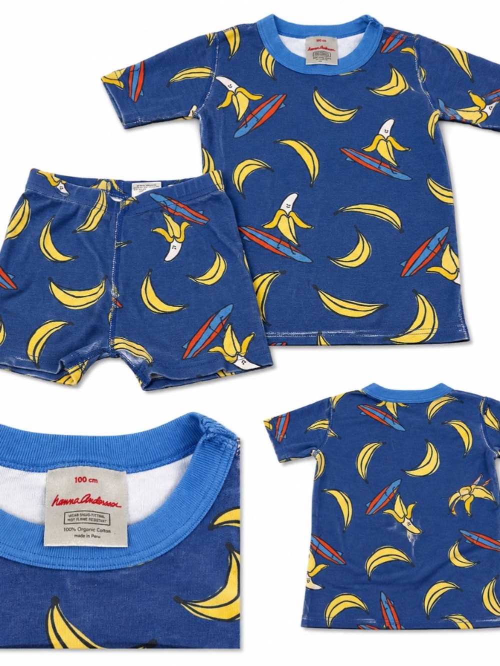 Hanna Andersson sz 100 short pajamas - Surfing Bananas (blue)